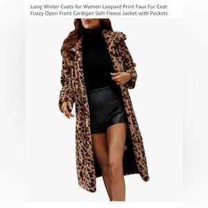 NWT Leopard Print Long Faux Fur Coat